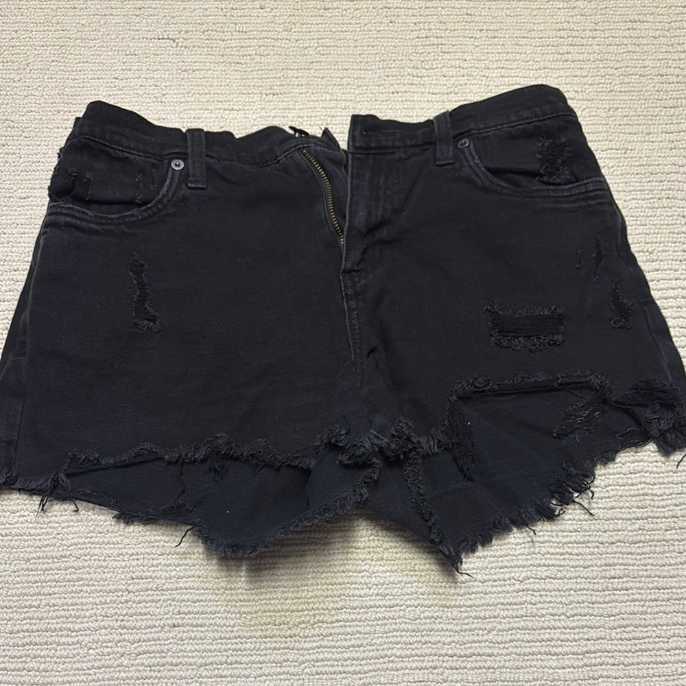 Aerie Black Jean Shorts Distressed Cut-Off Style